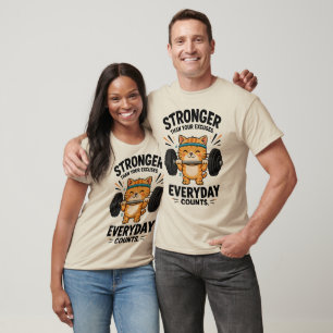 Camiseta Gato de Academia Fofo Levantando Peso Motivação