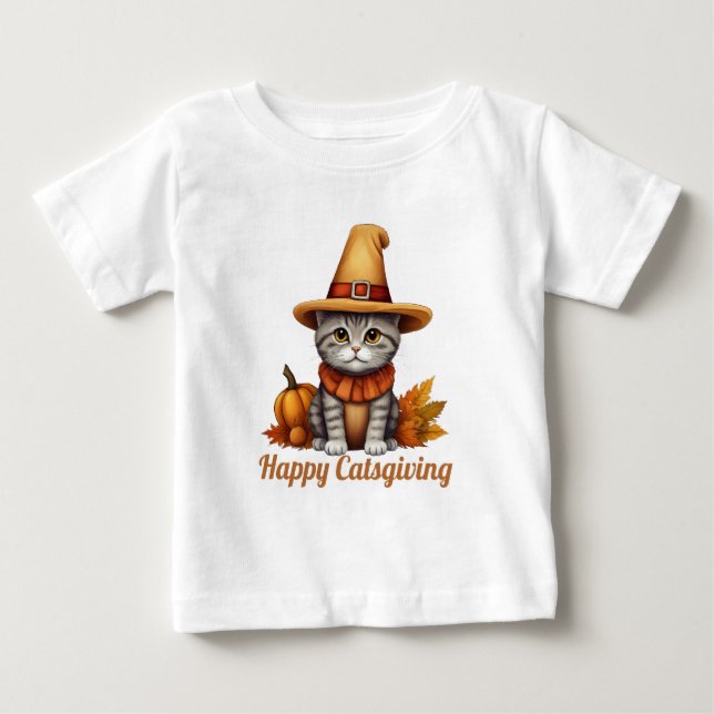 Camiseta Gato de Ação de Graças encantador e festivo disfar (Frente)