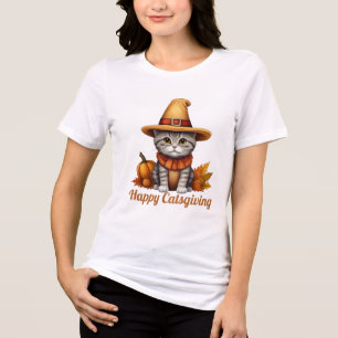 Camiseta Gato de Ação de Graças encantador e festivo disfar