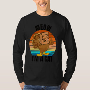 Camiseta Gato de Ação de Graças Gato Falso Mia Peru de Açã