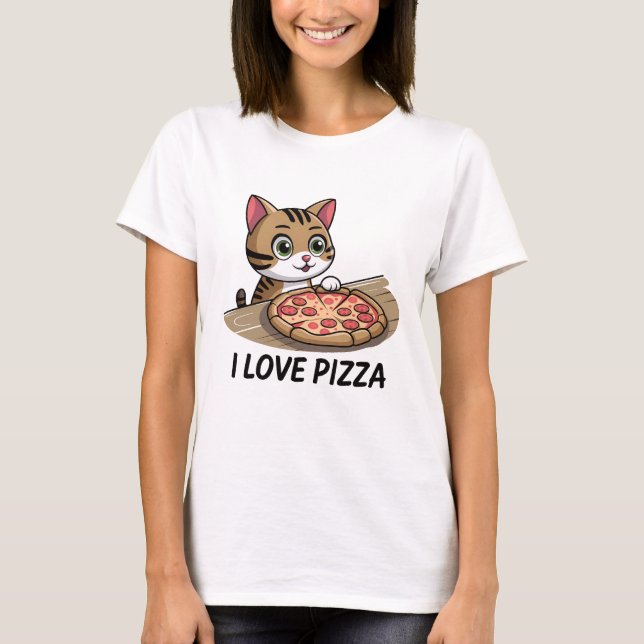Camiseta Gato de amante de pizza (Frente)