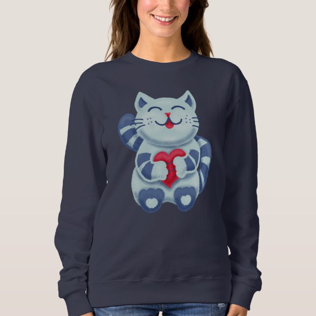 Camiseta Gato de amor azul bonito (Frente)