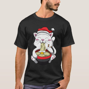 Camiseta Gato De Anime Com Santa Hat Gatinho Fofo Ramen Chr