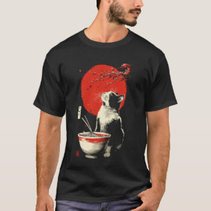 Camiseta Gato de Anime Comendo Ramen Estética Japonesa Kawa