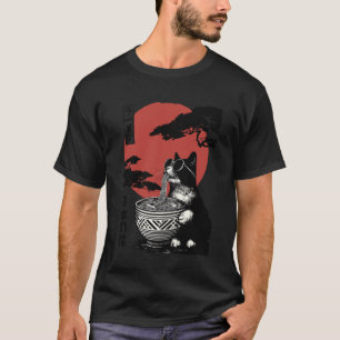 Camiseta Gato de Anime Comendo Ramen Estética Japonesa Kawa