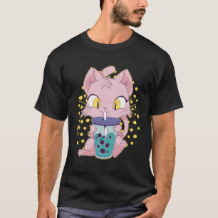Camiseta Gato De Animo Bonito Com Chá Boba L Japonês Kaw