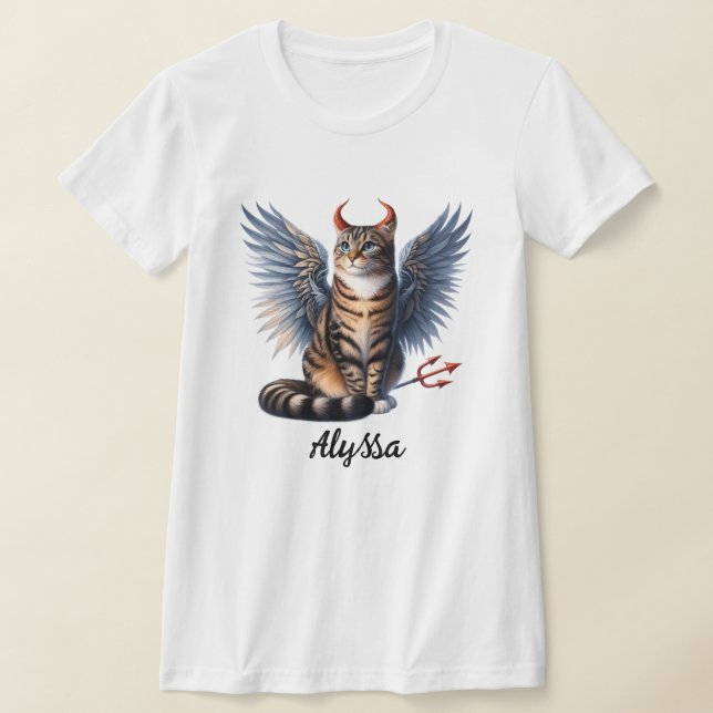 Camiseta Gato de Anjo e Demônio da Tabby (Postura )