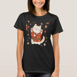 Camiseta Gato De Arte Japonês E Gato De Gatinho Feliz De Ou