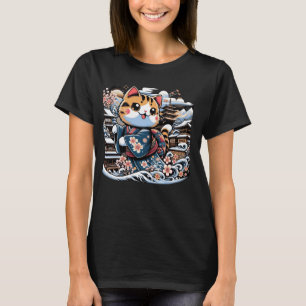 Camiseta Gato De Arte Japonês, Gato De Gatinho De Inverno F