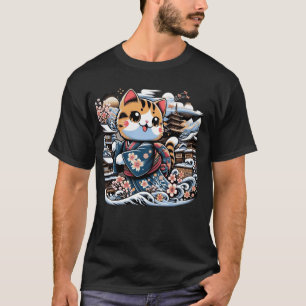 Camiseta Gato De Arte Japonês, Gato De Gatinho De Inverno F