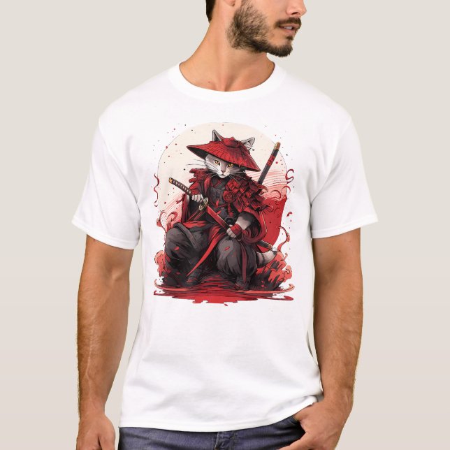Camiseta Gato de Arte Japonês Ninja Ukiyo-e Anime Estilo Sa (Frente)