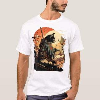 Camiseta Gato de Arte Japonês Ninja Ukiyo-e Anime Estilo Sa