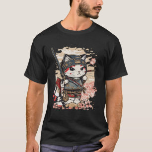 Camiseta Gato de Arte Japonês Ninja Ukiyo e Anime Style Sam