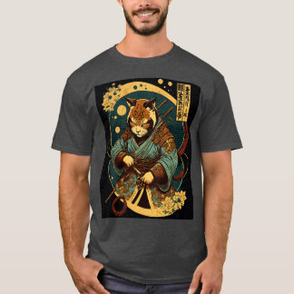 Camiseta Gato de Arte Japonês Ninja Ukiyoe Samurai Cat