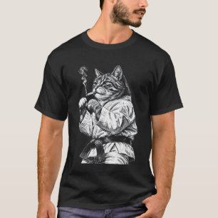 Camiseta Gato de Artes Marciais Engraçado Fumando Cigarro K