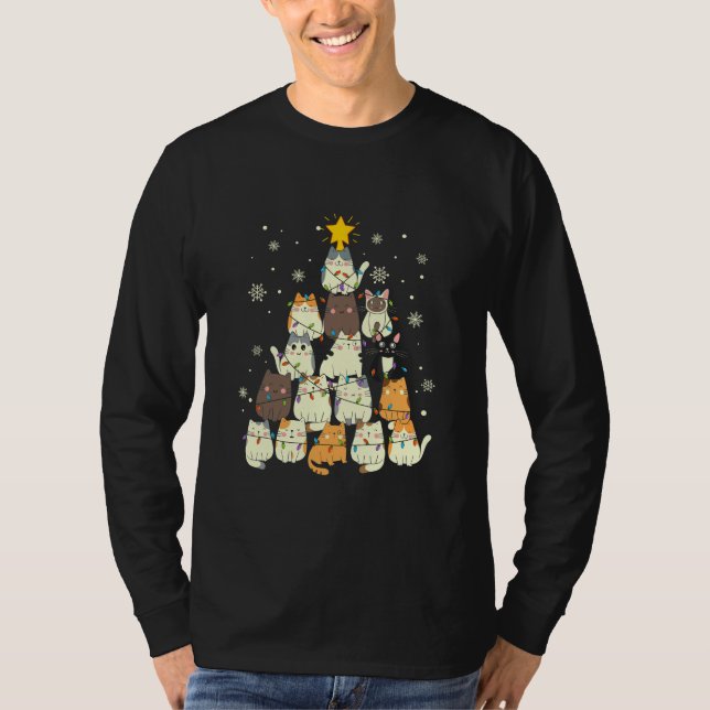 Camiseta Gato de Árvore de Natal de Natal de feliz (Frente)