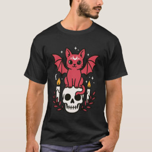 Camiseta Gato de Asa de Morcego no Crânio Vibes de Hallowee