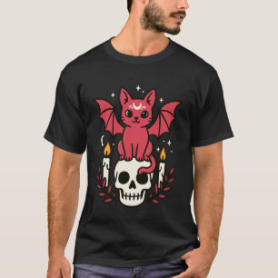 Camiseta Gato de Asa de Morcego no Crânio Vibes de Hallowee