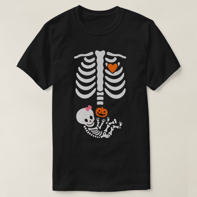 Camiseta Gato De Bebê De Ribeira De Esqueleto Grávida (Frente do Design)