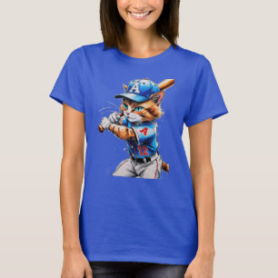 Camiseta Gato de beisebol jovem de uniforme com seu taco!