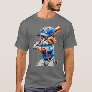 Camiseta Gato de beisebol jovem de uniforme com seu taco!