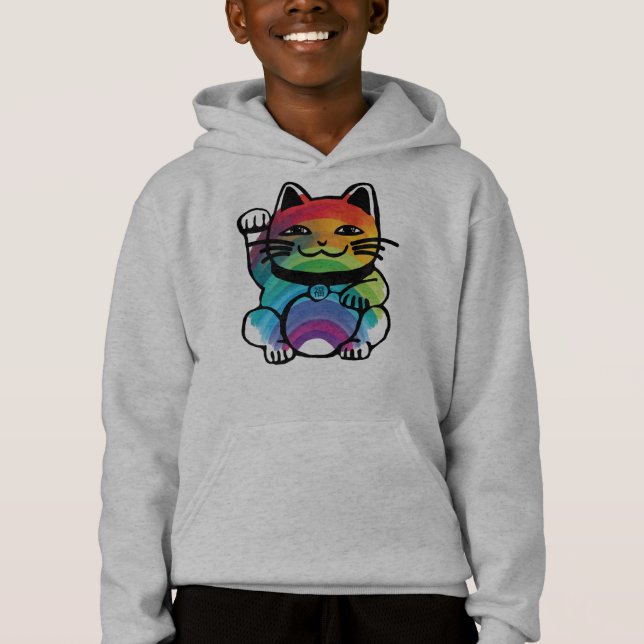 Camiseta Gato de Boa Sorte Japonês com Arco-Íris (Frente)