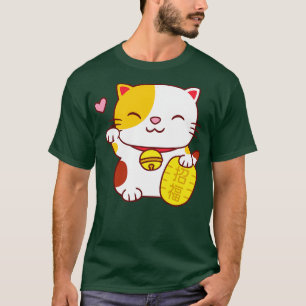 Camiseta Gato de Boa Sorte Japonês Gato Bonito Maneki Neko