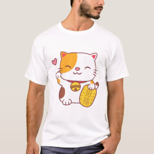Camiseta Gato de Boa Sorte Japonês Gato Bonito Maneki Neko