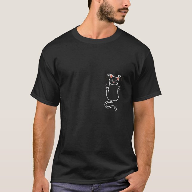 Camiseta Gato de bolso preto (Frente)