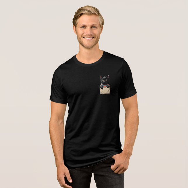 Camiseta Gato de bolso preto (Frente Completa)