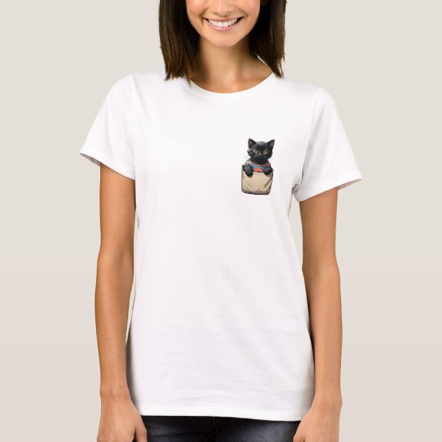 Camiseta Gato de bolso preto (Frente)