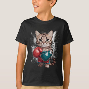 Camiseta Gato de Boxe Legal Com Luvas Esportivas Para Menin