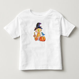 Camiseta Gato de Bruxa Branca com Pumpkin