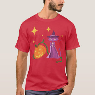Camiseta Gato de bruxa-bruxa-bruxa e abóbora-abóbora no Méd