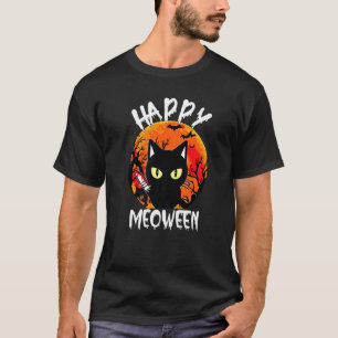 Camiseta Gato de Bruxa Feliz Meoween Halloween Animal Pet K