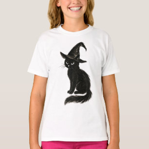Camiseta Gato de Bruxa – Ilustração de Halloween em Tinta P