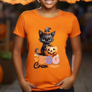 Camiseta Gato de Bruxa Negra Bonita, Pumpkin-Halloween-Boo