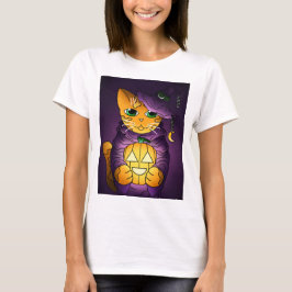 Camiseta Gato de Bruxas de Halloween Roxo