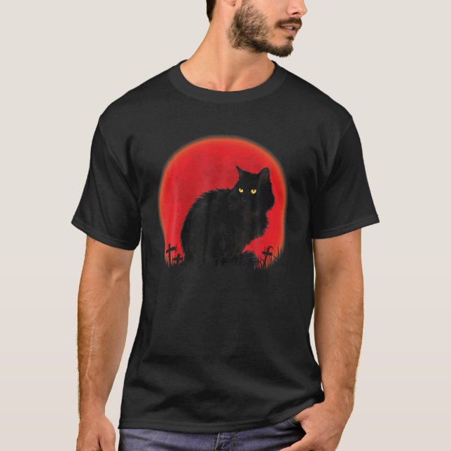 Camiseta Gato de Bruxas Figurino de Sangue Gato Negro Gato (Frente)