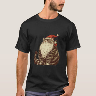 Camiseta Gato de Ca Gordo de Natal Vestindo Red Santa Hat