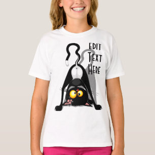 Camiseta Gato de Cabeça para Baixo Personagem de Desenho An