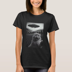 Camiseta Gato de Cabelo Longo Selfie Engraçado Abdução Alie