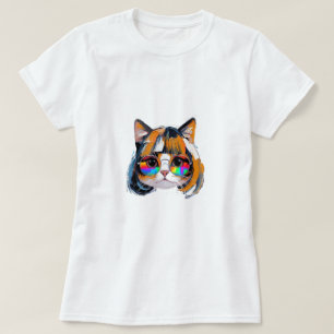 Camiseta Gato de Cabelo Postiço + Óculos de Sol (Pintura #2