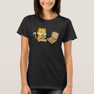 Camiseta Gato de cabelo vermelho devora deliciosa pizza com