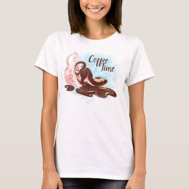 Camiseta Gato de Café de Aquarela (Frente)