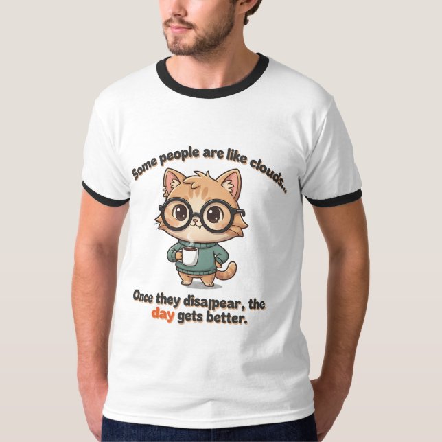 Camiseta Gato de Café Fofo com Citação de Atitude Engraçada (Frente)