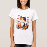 Gato de Calico Cinto com Estética Floral de Cottag