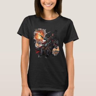 Camiseta Gato de Caligrafia Retro Dinossauro Erupção Vulcân