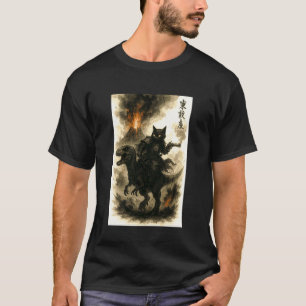 Camiseta Gato de Caligrafia Retro Dinossauro Erupção Vulcân