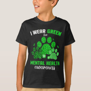 Camiseta Gato De Cão Eu Visto Verde Para A Saúde Mental Awa